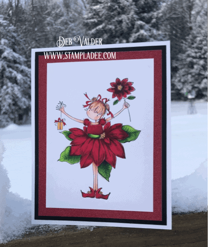Poinsettia flower girl holding present