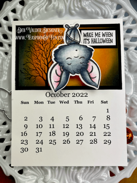 Cutie Batootie Calendar Page. All products can be found in our Teaspoon of Fun Paper Crafting Shop at www.TeaspoonOfFun.com/SHOP