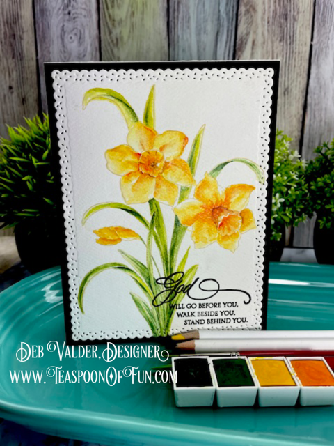 Watercolor Daffodils. All products can be purchased in our Teaspoon Of Fun Paper Crafting Shop at www.TeaspoonOfFun.com/SHOP.