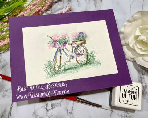 Watercolor this Vintage Bicycle. All products can be found in our Teaspoon Of Fun Paper Crafting Shop at www.TeaspoonOfFun.com/SHOP